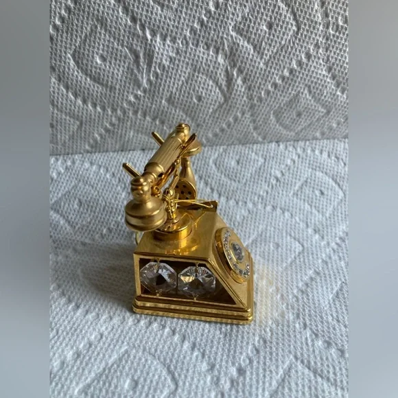 Vintage 24k Gold Plated Telephone trinket Decor W/ Swarovski Crystals KG&C - Picture 2 of 6